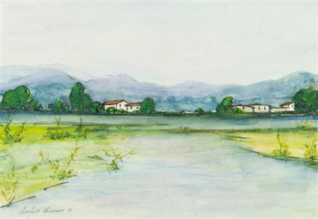 Corrado Bechelli Paesaggio, 1991 Tecnica mista su carta, cm. 24x34 Firma e...