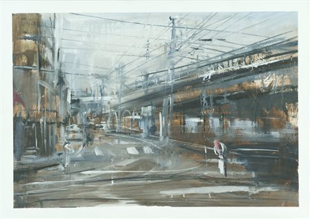 Riccardo Luchini Nella città Olio su cartoncino, cm. 43x63 Firmato in basso...