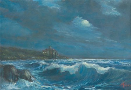 Millus (Mauro Illusi) Notturno Olio su tela, cm. 35x50 Firmato in basso a...