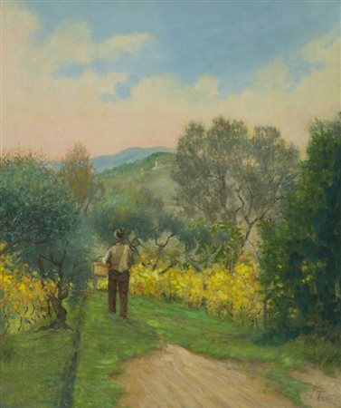 Alfonso Testi Paesaggio con figura Olio su tela, cm. 65x55 Firmato in basso a...