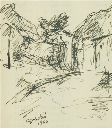 Gualtiero Nativi Paesaggio, 1944 China su carta intelata, cm. 21x16 Firma e...