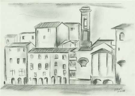 Silvio Pucci Piazza Carboncino su carta, cm. 33,5x47,5 Firmato in basso a...