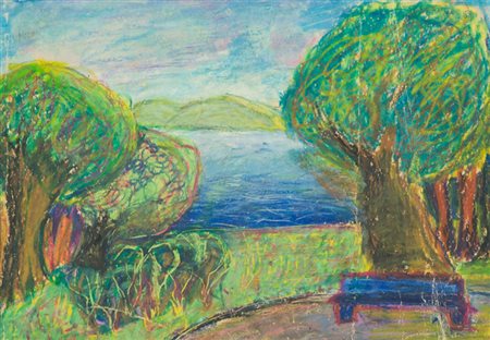 Anonimo Paesaggio Pastelli policromi su carta, cm. 23,7x34