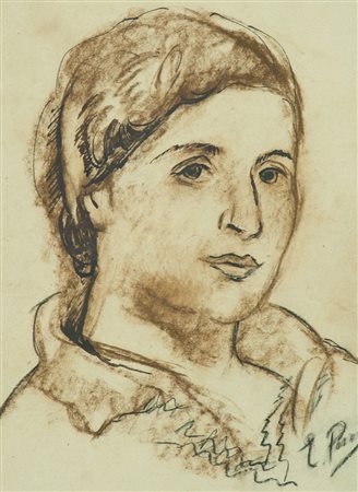 Ennio Pozzi Volto Tecnica mista su carta, cm. 27x20 Firmato in basso a destra.