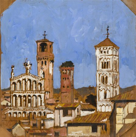 Massimo Lomi Lucca storica, 2012 Tempera su tavola, cm. 31x30,5, eseguito...