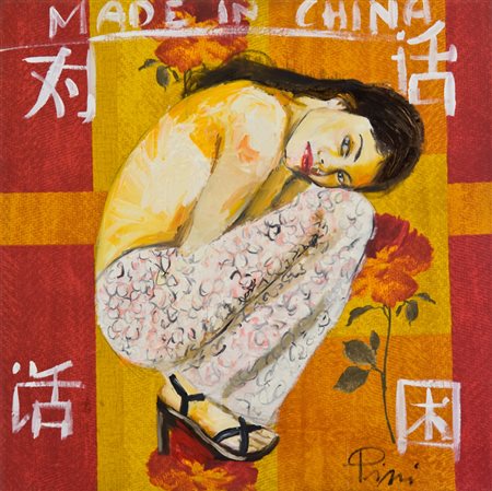 Alfredo Pini Made in china, 2004 Tecnica mista su stoffa applicata su tela di...