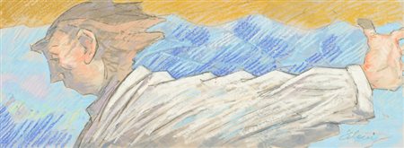 Giampaolo Talani L'uomo che saluta, 2012 Tecnica mista su cartone, cm. 25x65...