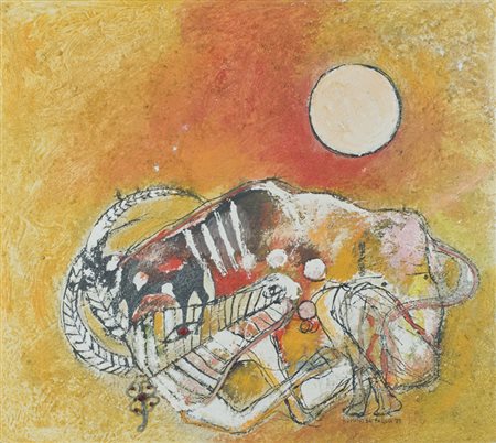 Romano Battaglia Senza titolo, 1971 Tecnica mista su tela, cm. 80x90 Firma e...