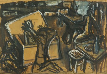 Vinicio Berti Scena di guerra, 1943 Tecnica mista su carta applicata su...