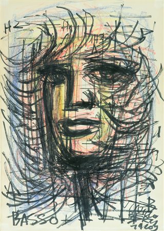 Vinicio Berti Volto, 1969 Tecnica mista su carta applicata su tavola, cm....