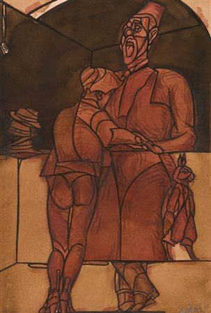 Valerio Adami Senza titolo Tecnica mista su cartoncino, cm. 56,5x36,5 Firmato...