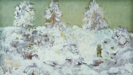 Antonio Possenti Bambino nella neve Olio su tavola, cm. 12x20 Sul verso:...