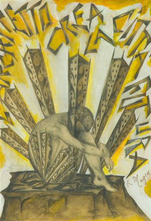 Riccardo Magni L'architetto crea la città futura Tecnica mista su carta, cm....