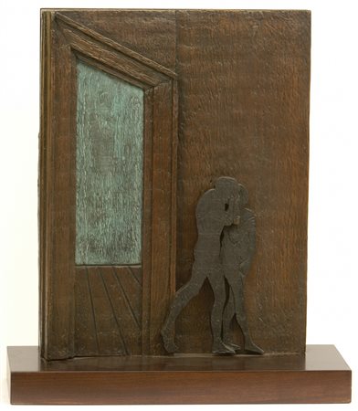 Mario Ceroli La Cacciata Scultura in bronzo a cera persa, cm. 41x32x9, es....