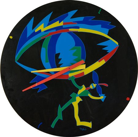 Ugo Nespolo Orologio Multiplo su plexiglas, diametro cm. 79,5 Firmato in...