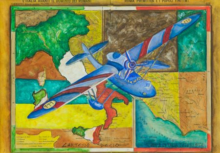 Cartesio Decio Viva l'Italia futurista Tecnica mista su carta, cm. 24x34...