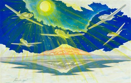 Pietro Ardigò Incursione aereo futurista al chiaro di luna Olio su...