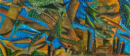 Agibeci Futurista Spazio aereo Tecnica mista su cartone, cm. 20x45 Firmato in...