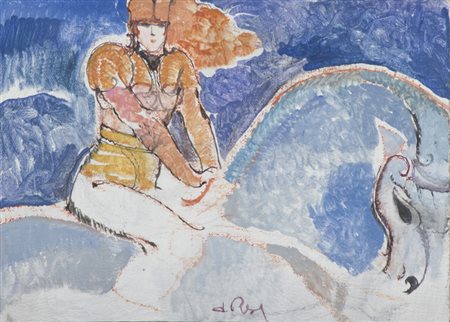 Raffaele De Rosa Cavallo e cavaliere Tecnica mista su tela applicata su...