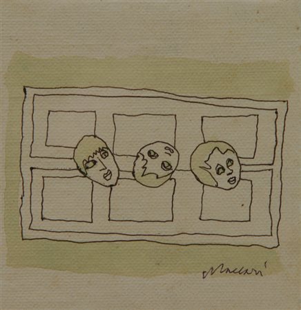 Mino Maccari Volti Tecnica mista su carta riportata su tela, cm. 11x10,5...