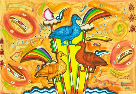 Giuliano Ghelli Leggendario carosello Tecnica mista su cartoncino, cm. 40x55...