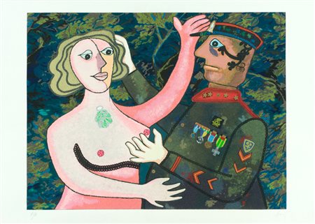 Enrico Baj Generale e favorita Serigrafia polimaterica su carta, cm. 70x100,...