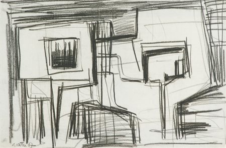 Gualtiero Nativi Studio, 1967 Carboncino su carta intelata, cm. 30,5x46 Firma...