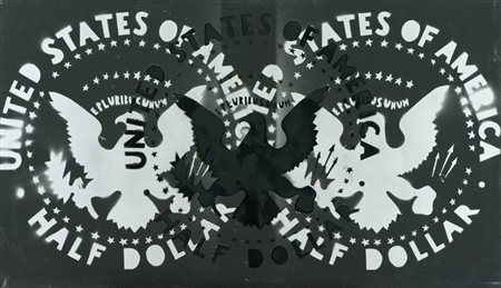 Franco Angeli Half dollar, 1987 Smalto spruzzato su tela, cm. 70x120 Sul...