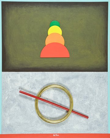 Lucio del Pezzo L'anello Collage, acrilico, foglia oro, smalto e sabbia su...