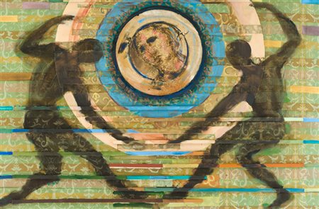 Bruno Ceccobelli L'alba del giudizio Tecnica mista su legno, cm. 110x170x8...