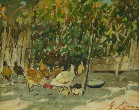 Giovanni Lomi Rustico Olio su tavola, cm. 20x25 Firmato in basso a destra....