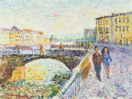 Guido Borgianni Ponte alle Grazie Olio su tela, cm. 60x80 Firmato in basso a...