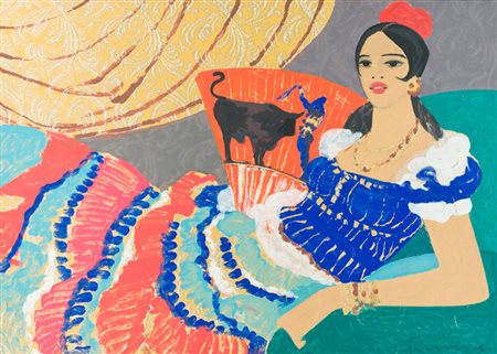 Salvatore Fiume La spagnola Serigrafia su broccato, cm. 100x140, es. 9/99...