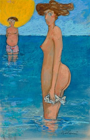 Giampaolo Talani La bagnante con il pesce, 2011 Tecnica mista su cartone, cm....