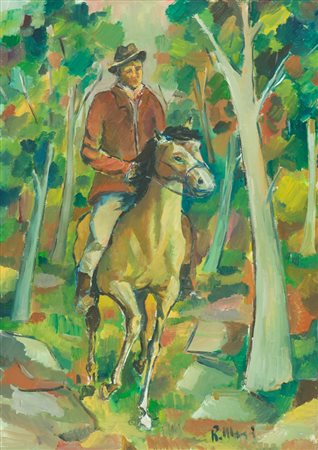 Roberto Masi Uomo a cavallo, 1973 Olio su tela, cm. 70x50 Firmato in basso a...