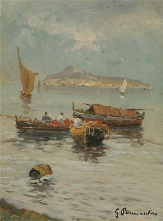 Giuseppe Pennasilico Pescatori Olio su tela, cm. 24x18 Firmato in basso a...