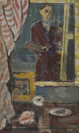 Francesco Menzio Autoritratto, 1937 Olio su tavola, cm. 45,5x27,5 Firmato in...