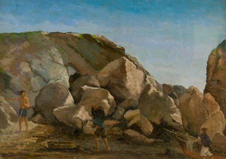 Ugo Manaresi Pescatori Olio su cartone, cm. 37x51 Firmato in basso a...