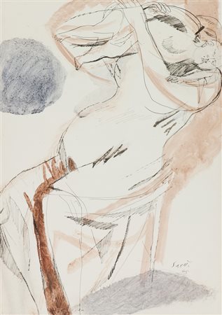 Bruno Saetti Maternità, 1965 Tecnica mista su carta, cm. 69x49 Firma e data...