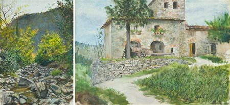 Rutilio Muti Lotto unico di due Opere - "Ruscello", Tecnica mista su faesite,...