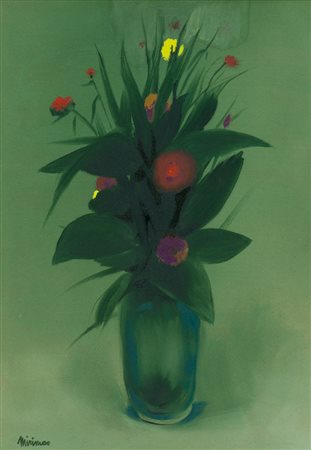 Guido Mirimao Vaso con fiori Olio su faesite, cm. 70x50 Firmato in basso a...