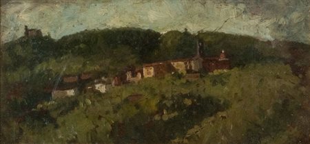 Anonimo dell'800 Paesaggio Olio su tavola, cm. 10x19