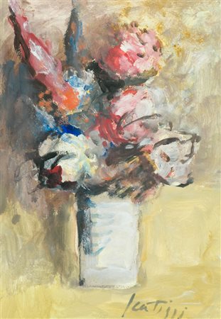 Sergio Scatizzi Vaso di fiori, 1970 Tempera su carta, cm. 50x35 Firmato in...