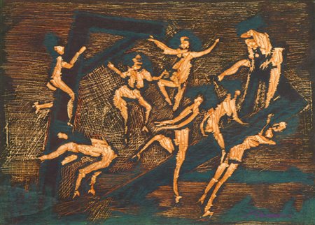 Mino Maccari Figure Matrice in legno per incisione, cm. 39,5x54,5 Firmato in...