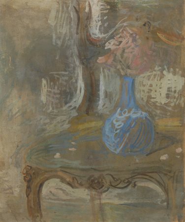 Mario Marcucci Tavolino con vaso di fiori Olio su faesite, cm. 60x50 Firmato...