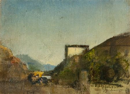 Pietro Annigoni Paesaggio Olio su cartone telato, cm. 12,5x17 Firmato in...