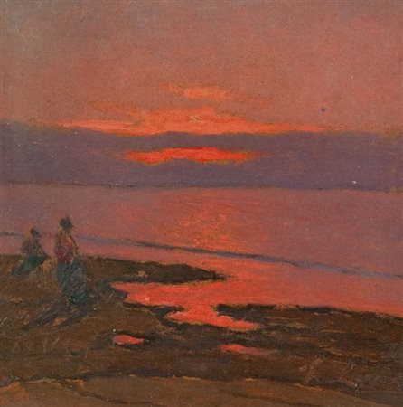 Giovanni Lomi Tramonto, 1965 Olio su faesite, cm. 13,5x13,5 Firmato in basso...
