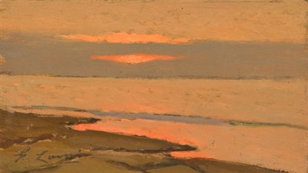 Giovanni Lomi Marina al tramonto Olio su tavola, cm. 10x17 Firmato in basso a...