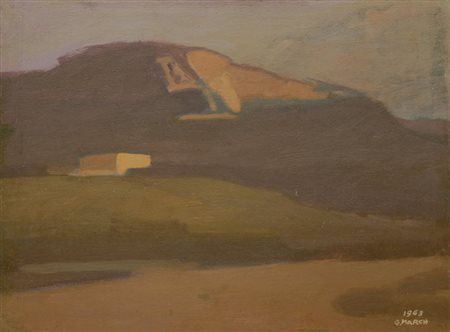Giovanni March Le cave, 1963 Olio su tela, cm. 50,5x68 Firma e data in basso...