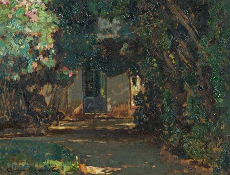 Gino Romiti Giardino, 1930 Olio su tavola, cm. 16,5x21,5 Firma e data in...